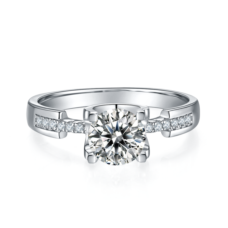 直臂微镶牛头小蛮腰S925银镀白金MoissaniteWomen's Ring1ctD级